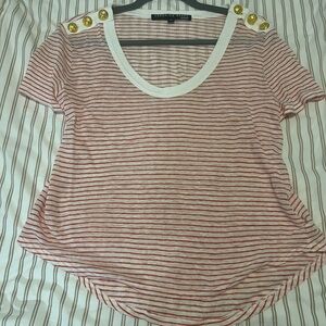 Veronica Beard Red Striped Short Sleeve Scoop Neck Sz XS runs bigger